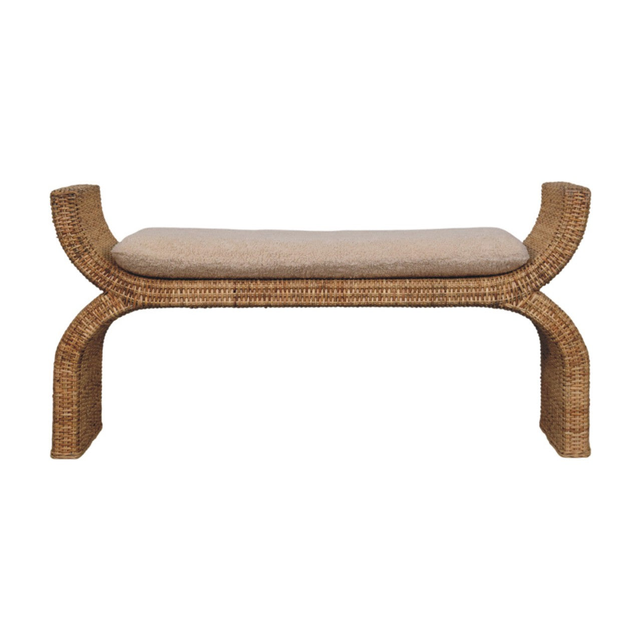 Rattan Weave Boucle Bench