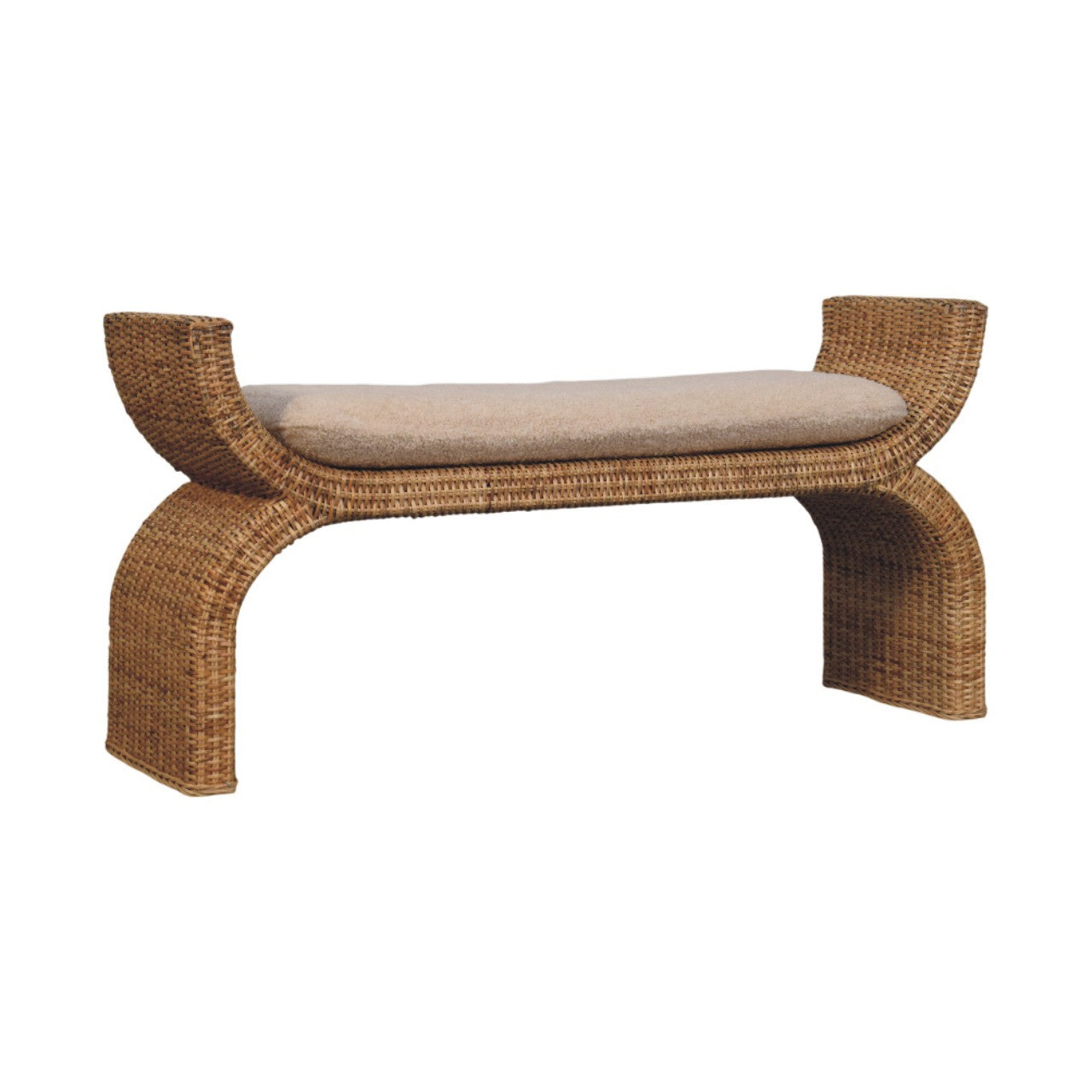 Rattan Weave Boucle Bench