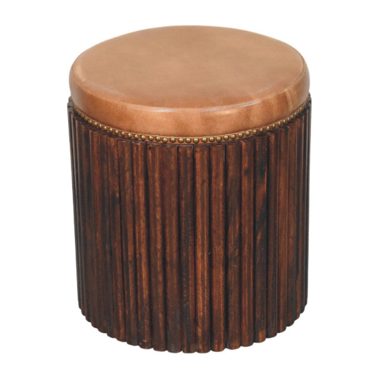 Ribbed Leather Accent Stool