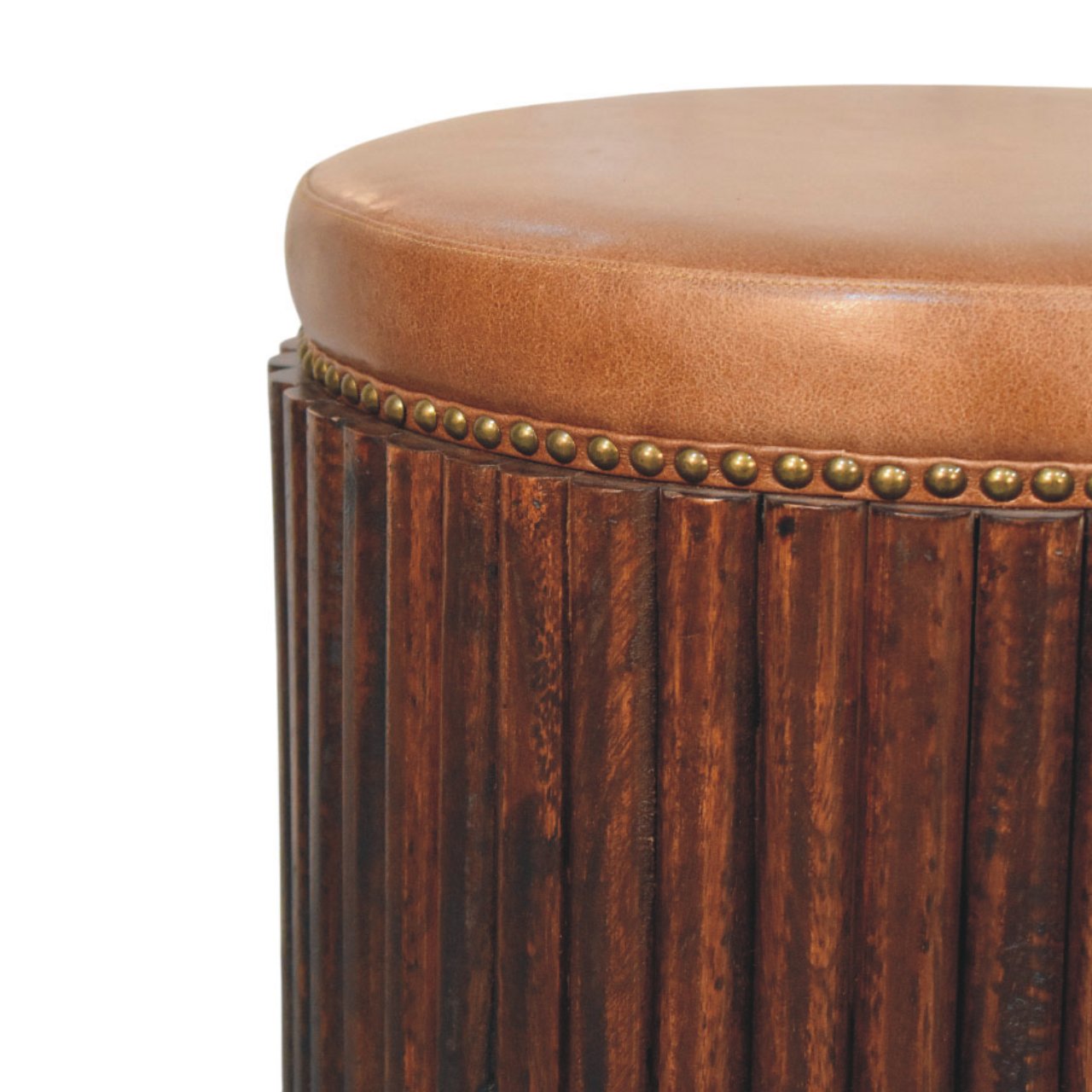 Ribbed Leather Accent Stool