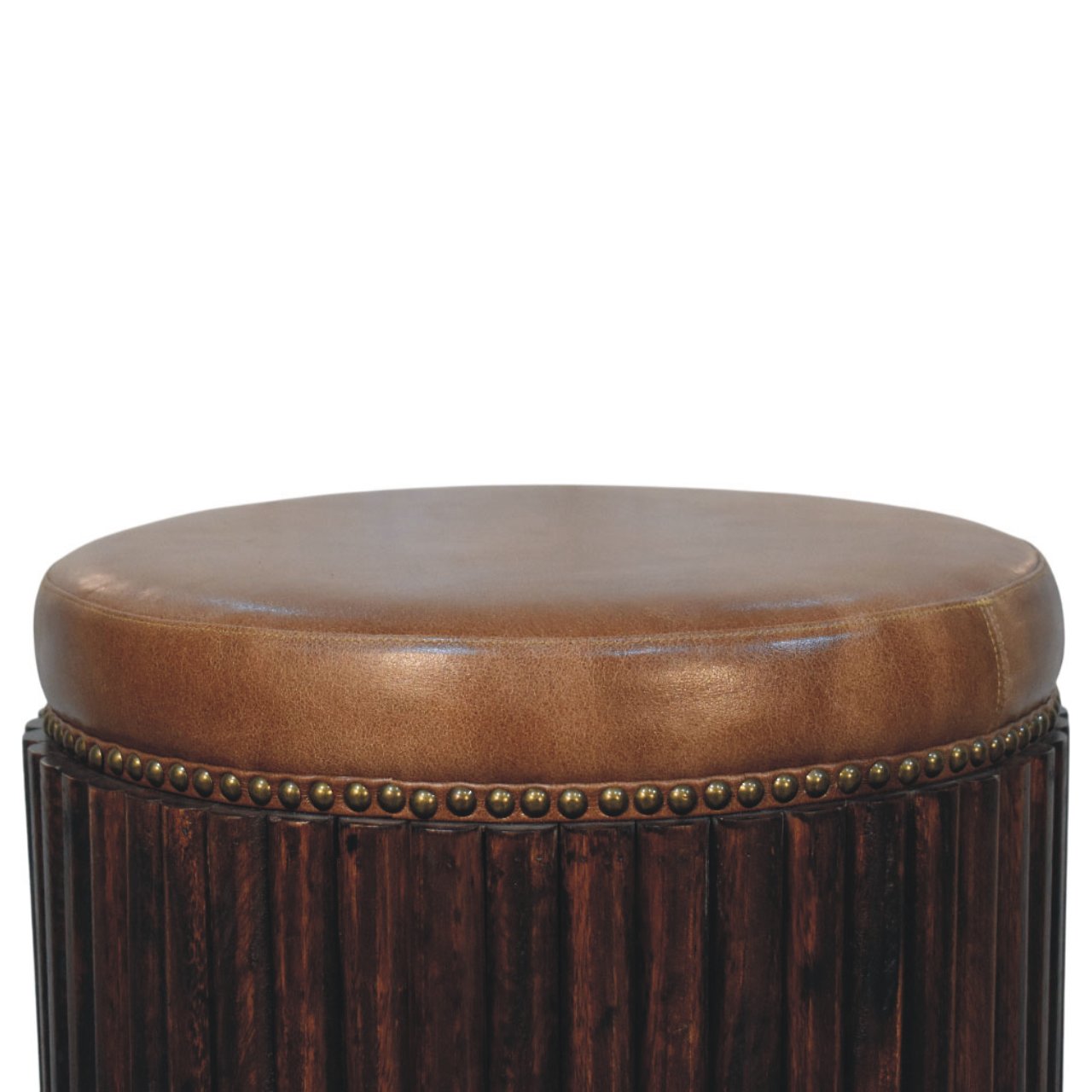 Ribbed Leather Accent Stool
