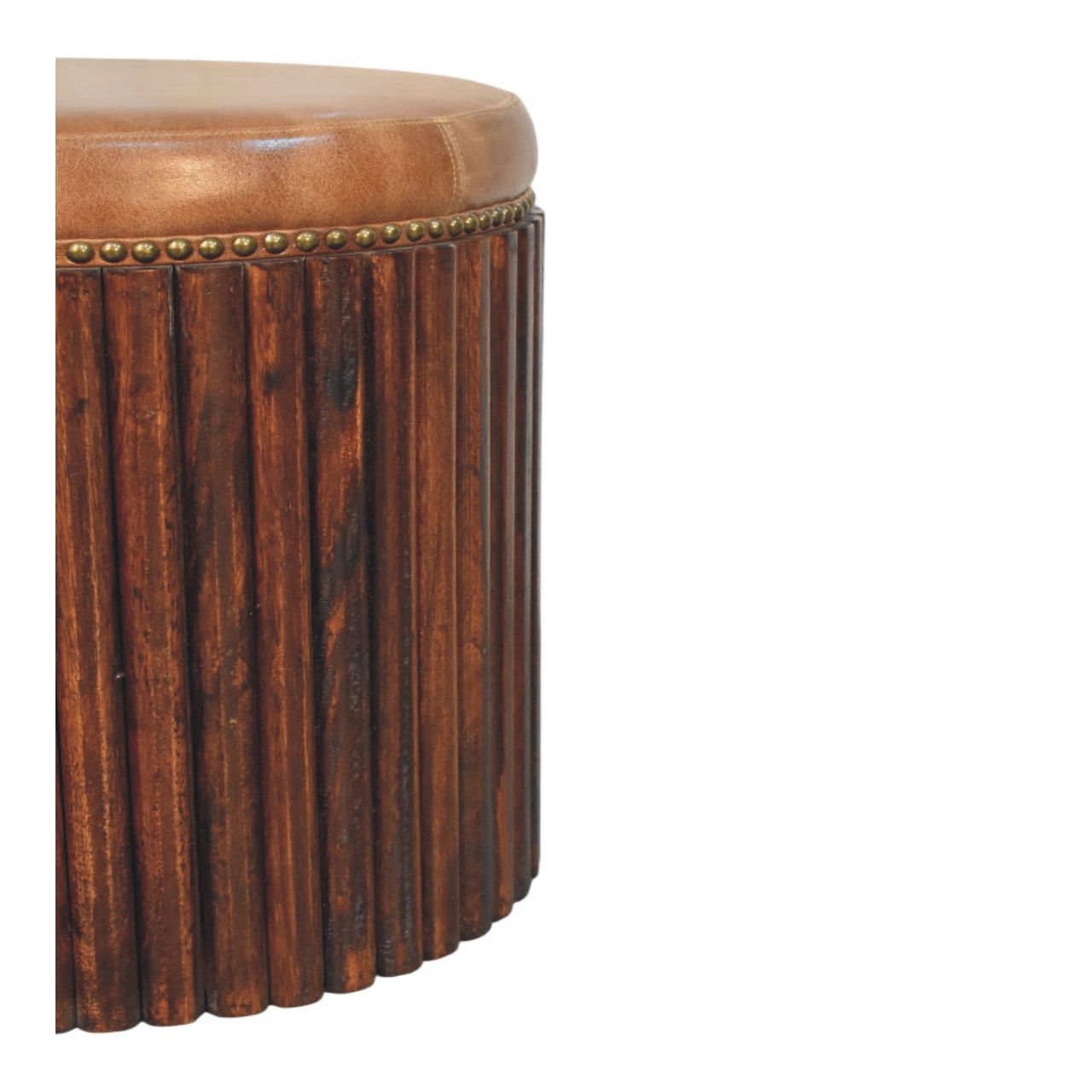 Ribbed Leather Accent Stool