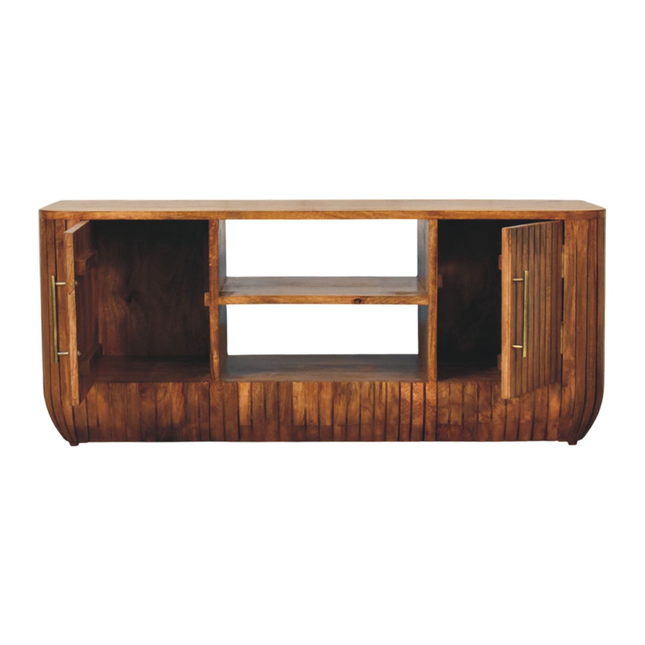 Fluted Media Console with Shelves